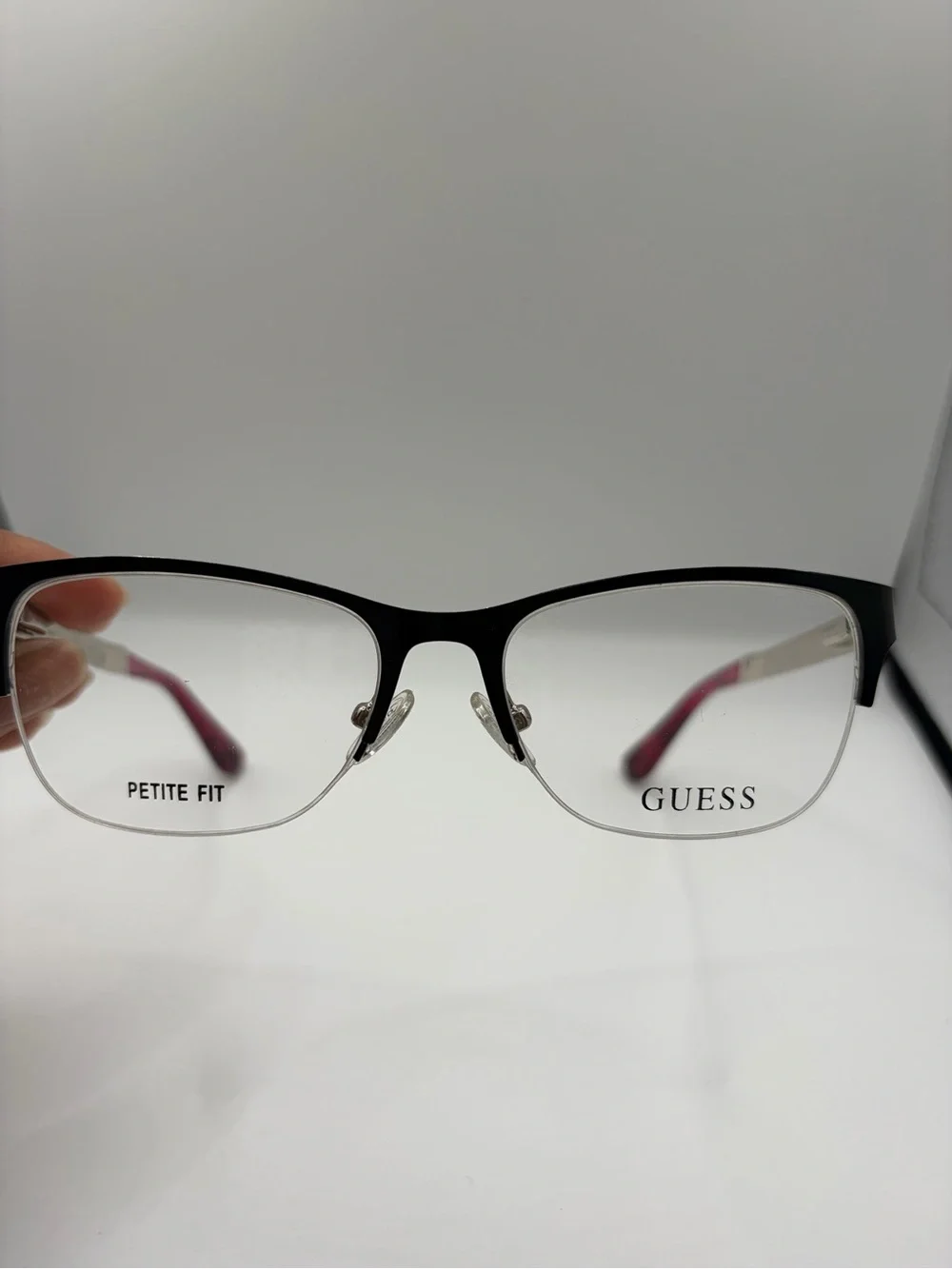 Guess Semi-Rim Petite Fit Eyeglass Frames in Black with Pink Temple Tips